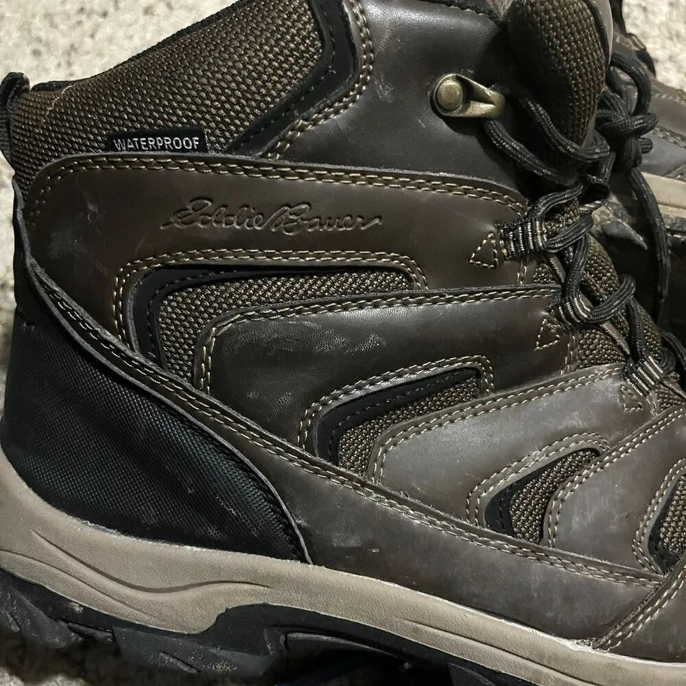 Eddie Bauer Hiking Boots Men 12 Fairmont Waterproof Brown Leather Rugged Outdoor